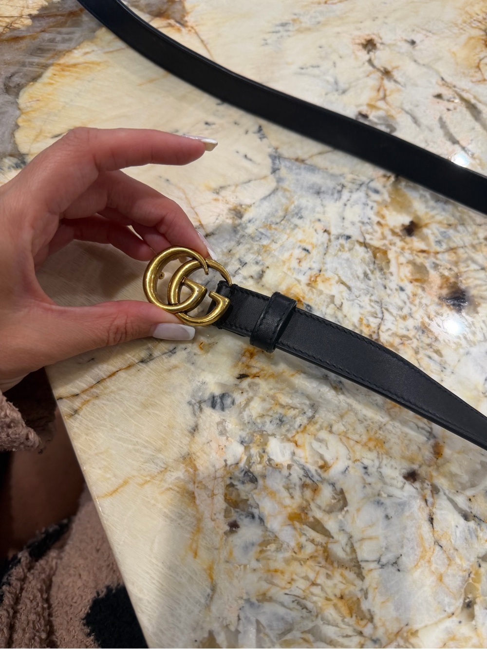 Gucci Black Leather Belt with Gold Double G Buckle